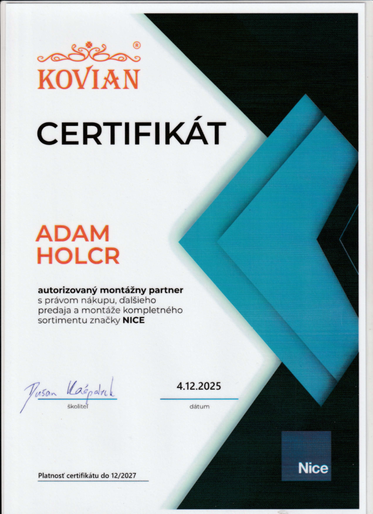 Certifikát - Adam Holcr